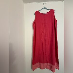 Maggie Mcnaughton Linen Blend Sleeveless Pink Maxi Dress Side Slits Size 2X